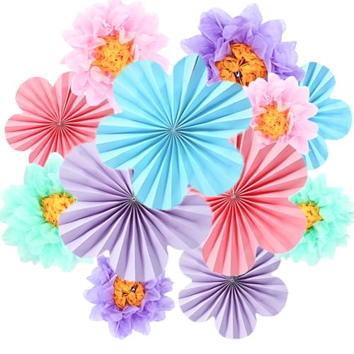 Flores de papel colgantes para fondo de pared en cumpleaños de niñas