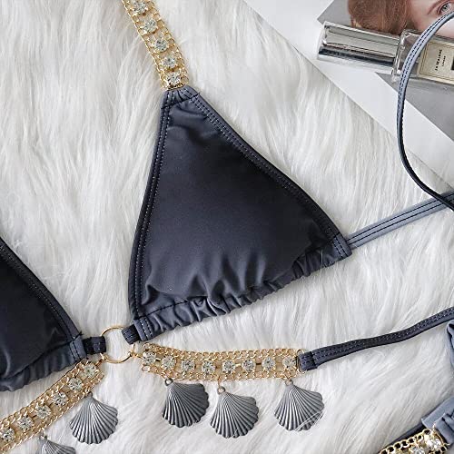 Women's Sexy Bathing Suits Gradient Color Halter Bikini Top Chain Tie Dye Two Piece Swimsuits with Shell Decoration4