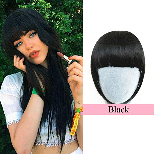Reysaina Thick Clip in Bangs Natural Human Hair Bangs #1B Natural Black Fringe Hair Extensions with Hair Temples