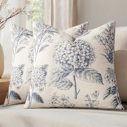 SWANCOCO Set of 2 Decorative Floral Pillow Covers 18x18 Inch Light Blue