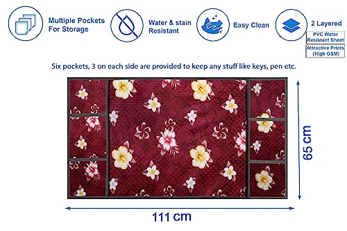 Image of The Furnishing Tree Fridge Top Cover Compatible for Samsung RR24C2Y23S8 /NL, 223 LTR WxL 65x111 in CM Floral Pattern Red