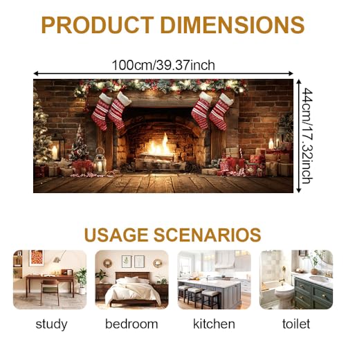Image of Christmas Fireplace Stocking Window Film 39.37x17.32in Cling