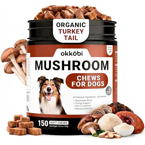 Turkey Tail Mushroom for Dogs - 150 Soft Chews - with Turkey Tail Lions Mane Chaga Reishi & Shiitake - Immune Support & Cognitive Health Mushroom Supplement for Dogs