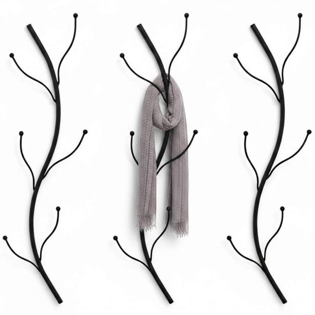 DanDiBo Wieszak ścienny czarny metal zestaw 3 szt. Flora garderoba ściana 93861 wieszak garderobiany wieszak na ubrania wieszak na ubrania listwa z haczykami