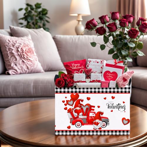 Image of Cute Large Valentine's Day Gift Basket Empty Heart Decor Storage Bin for Kid Baby Room Decor (Red Truck Love)