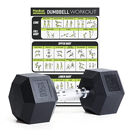 PhysKcal 15 kg lot d'haltères hexagonaux de polycaoutchouc, inodores pour salle de sport à domicile