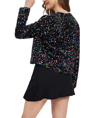 Womens Velvet Sequin Jackets Cardigan 2025 Long Sleeve Party Concert Outfits Halloween Sparkly Jacket4