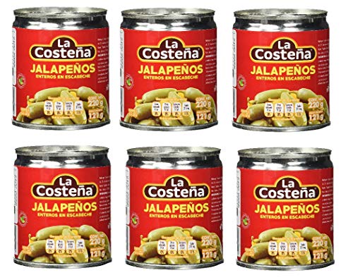 6 Dosen La Costena Jalapeno Enteros ganz | 220gr | Mexikanische Küche | die beliebteste Chilischote | mild bis mittelscharf | Als Beilage zu Fleischgerichten...