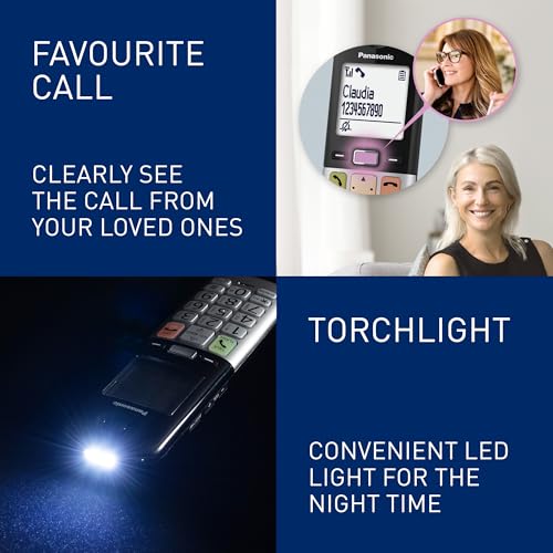 Panasonic KX-TGU432EB Digital Cordless Landline Phone with Answering Machine, Base Unit & 2 Handsets, LCD Display, Fav Call, Torchlight, Hearing Aid Compatible, Black & Silver - Image 6