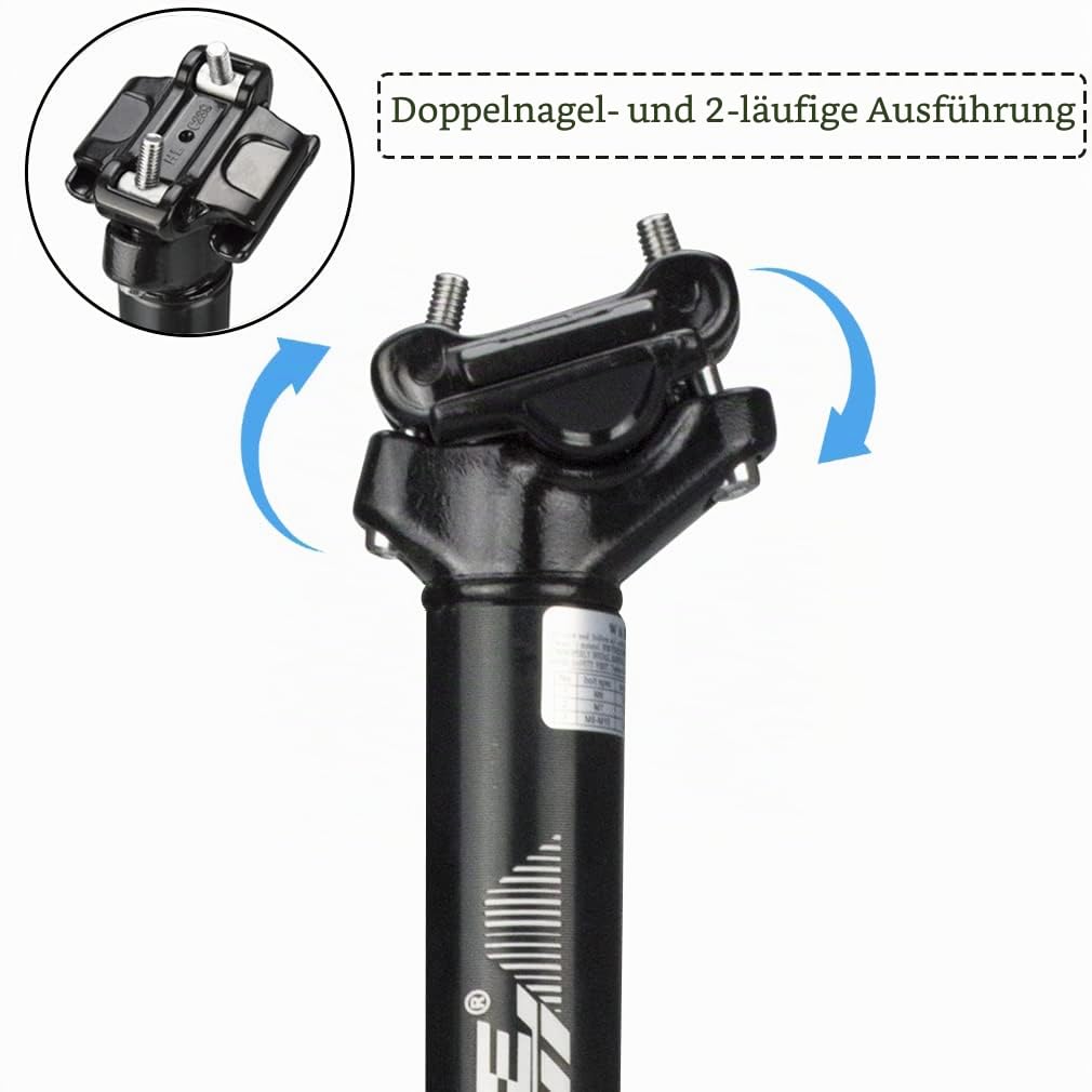 CYSKY Fahrrad Sattelstütze 27,2 x 400mm mit 4 Größen Sattelstützen Adapter 28,6mm 30,4mm 30,9mm 31,6mm, Shock Absorber Fahrrad Sattelstütze für Mountainbike Rennrad MTB BMX