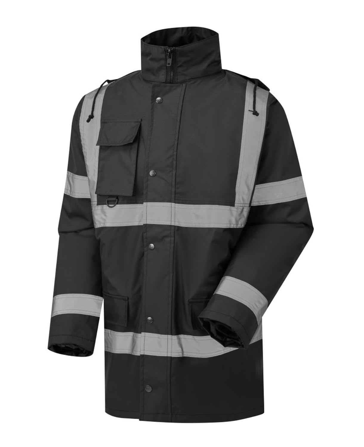 Expert Workwear HI VIZ Two 2 Tone Parka Jacket Visibility Security Work Waterproof Coat (X-Large, Black)