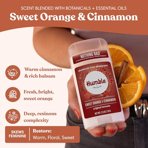 Image of Humble Aluminum-Free Deodorant, Sweet Orange & Cinnamon - 1 Pack | Fresh & Natural Deodorant Stick with Essential Oils, Long-Lasting Odor Control, Cruelty-Free, Men & Women