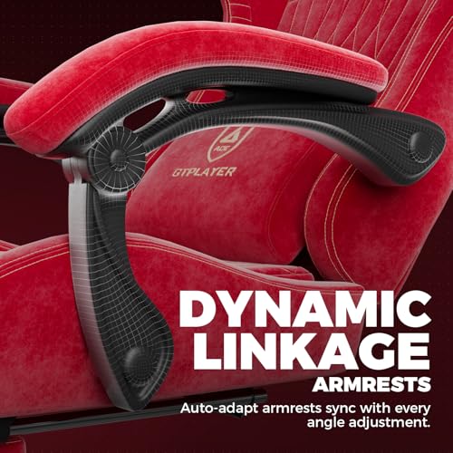 Image of GTPLAYER ACE-PRO Music Gaming Chairs - Built-in Speakers, App Support & Bluetooth Control, Computer Game Chairs with Footrest for Adults, Ergonomic, Reclining, Linkage Armrest, Cherry Red 【Velvet】