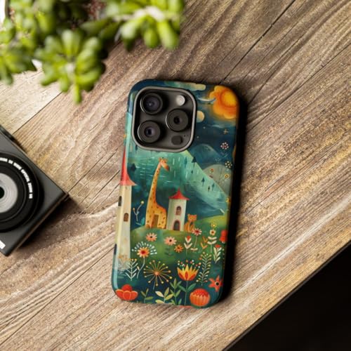 Coque iPhone 15 Pro vert paysage fantastique avec fille et animaux - 3