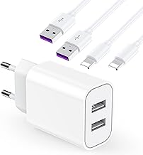 iPhone Fast Charger 【MFi Apple Certified】 USB Charger and 2 Lightning Cables 2 m USB Mains Adapter Universal Wall Charger Compatible with iPhone 14/13/12/SE/11/X/XS/XR/8/7/7 Plus/6/iPad