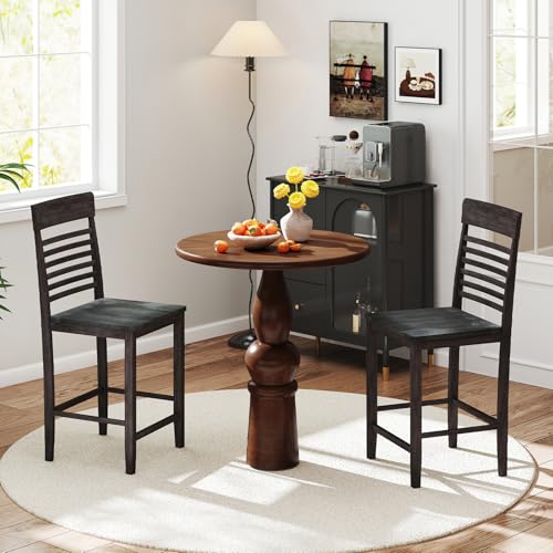 GOFLAME Butaco Set de 2, Sillas de Comedor de 24” con Respaldo Alto y Reposapiés, Sillas de Pub de Madera con Estructura de Madera de Caucho, Gris Oscuro miniatura 2