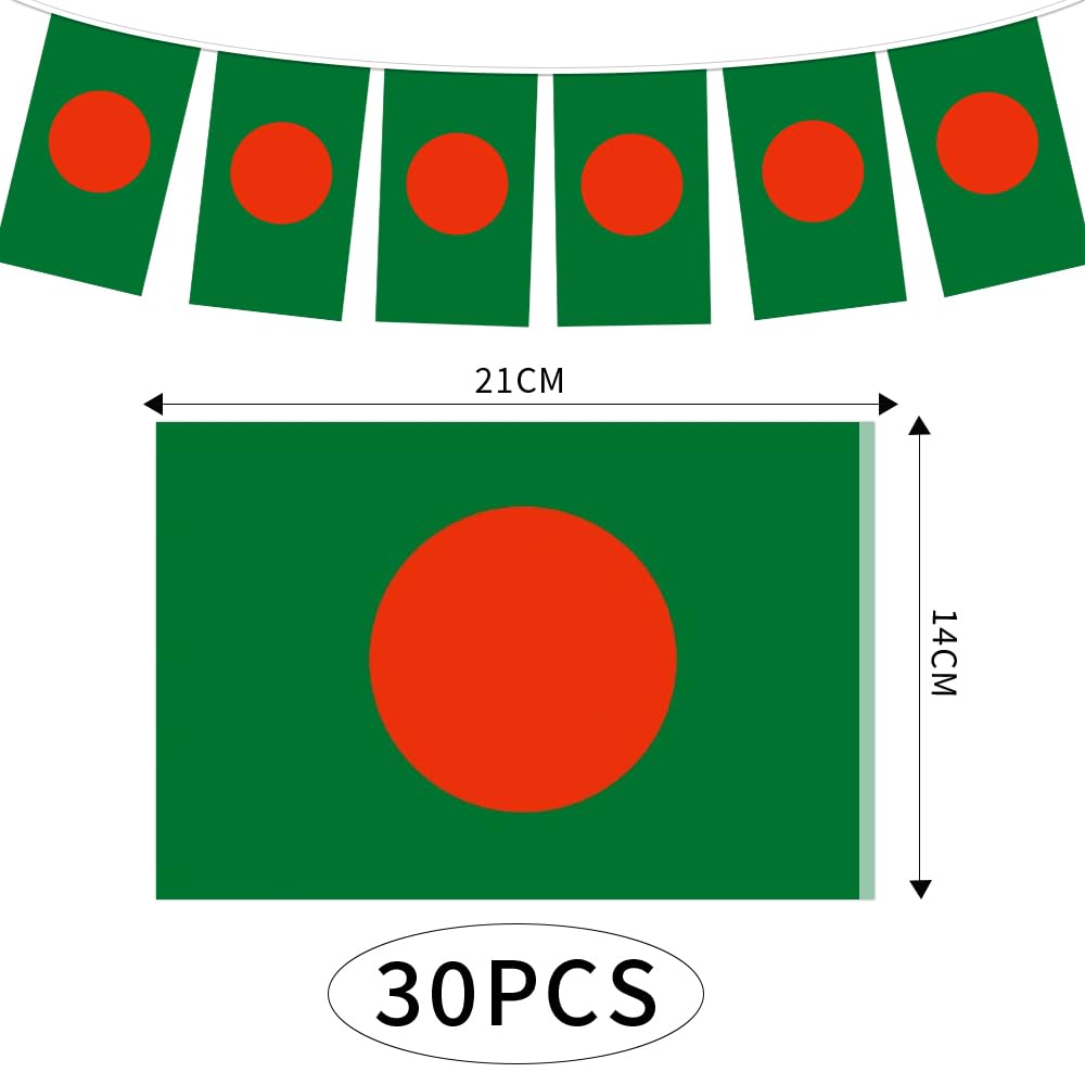 Bangladesh Bunting 30pcs Bangladeshi Triangle Flag Decoration Fabric for Football Patriotic Festivals and Celebrations Party National Day Sports Bars Street 10m/33ft Indoor Outdoor - Image 2