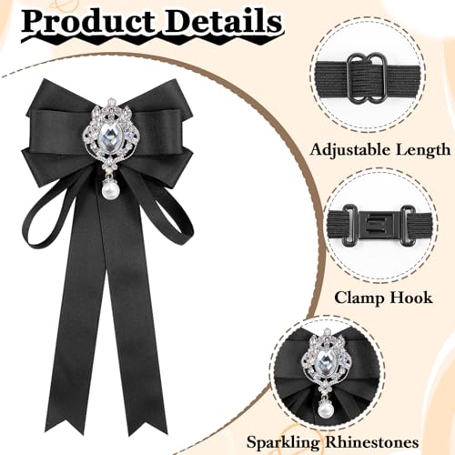 Bowknot Rhinestone Ribbon Bow Brooch, Adjustable Pre-Tied Bow Tie Solid Color Ribbon Bowtie for Women Wedding Party Christmas Gifts3
