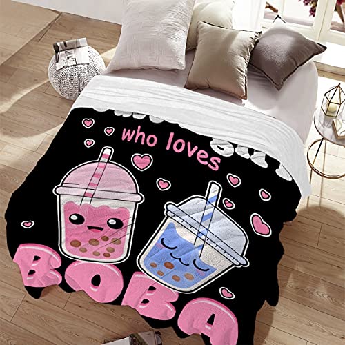 Image of Bubble Tea Blanket Plush Fleece Throw-Just A Girl Who Loves Kawaii Gift for Girls Kids Women Bubble Tea Stuffed Soft Lightweight Flannel Blankets Toddler Sheet for Sofa-40x50 Inches