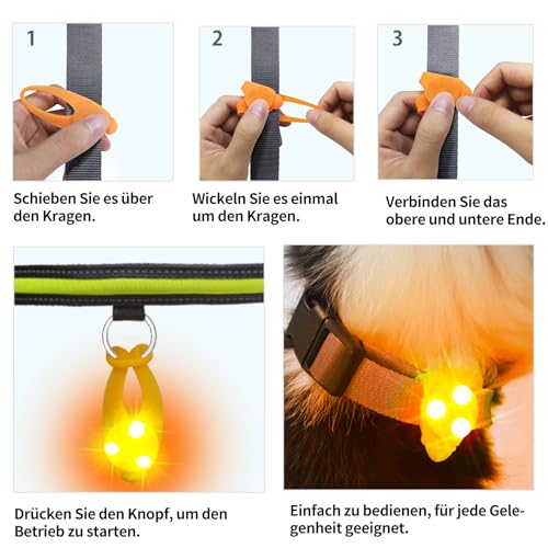 LaRoo Sicherheits LED Leuchtband für Hunde Katzen,LED Licht Blinklicht mit Klettverschluss, Einfach an Halsband Leine und Geschirr zu Befestigen
