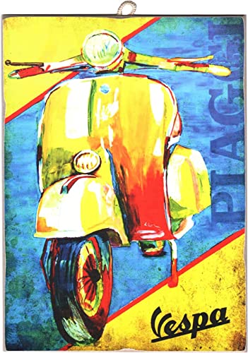 KUSTOM ART Cuadro de estilo vintage, serie Moto Scooter impresión sobre madera 10 x 15 cm