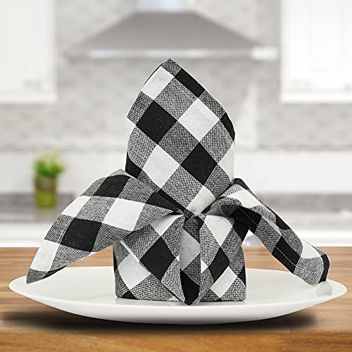 Sweet Needle Premium Cloth Napkins 20X20, Black/White - Buffalo Gingham Check Plaid Cotton Napkin Set Of 12, Oversized Dinner Napkins For Home/Wedding/Party/Hotel/Restaurant/Banquet/Bar/Gift/Daily Use #TOP6