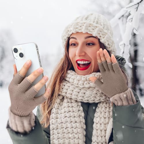 Image of SATINIOR 4 Pairs Winter Half Finger Gloves Knitted Fingerless Mittens Warm Stretchy Gloves for Men and Women
