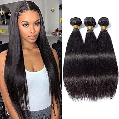 Brazilian Virgin Straight Hair 3 Bundles 12 12 12 Inch 100% Unprocessed Virgin Remy Hair Straight Human Hair Bundles Natural Black Bundles Weave Hair Extensions For Black Women