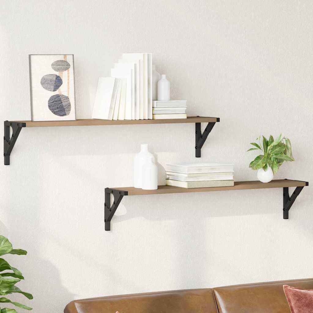 Wandregal Set Artisan Eiche 80x15x15,5 cm, schwebendes Regal mit Metallrahmen, Modernes Holzwerkstoff Design für Schlafzimmer Büro Küche als Bücherregal Gewürzregal Dekoboard