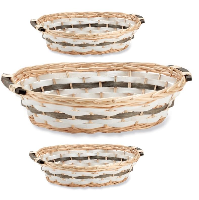  EURO ITALIA 3 CESTI VIMINI BIANCHI per confezione regalo natalizio vuote OVALI grandi 49X39X13 cm 3 PEZZI