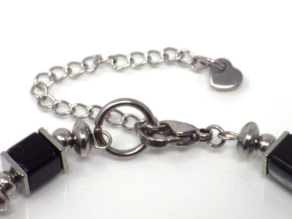 Bracciale rigido da donna in acciaio inossidabile con perle di vetro nero e perline di strass