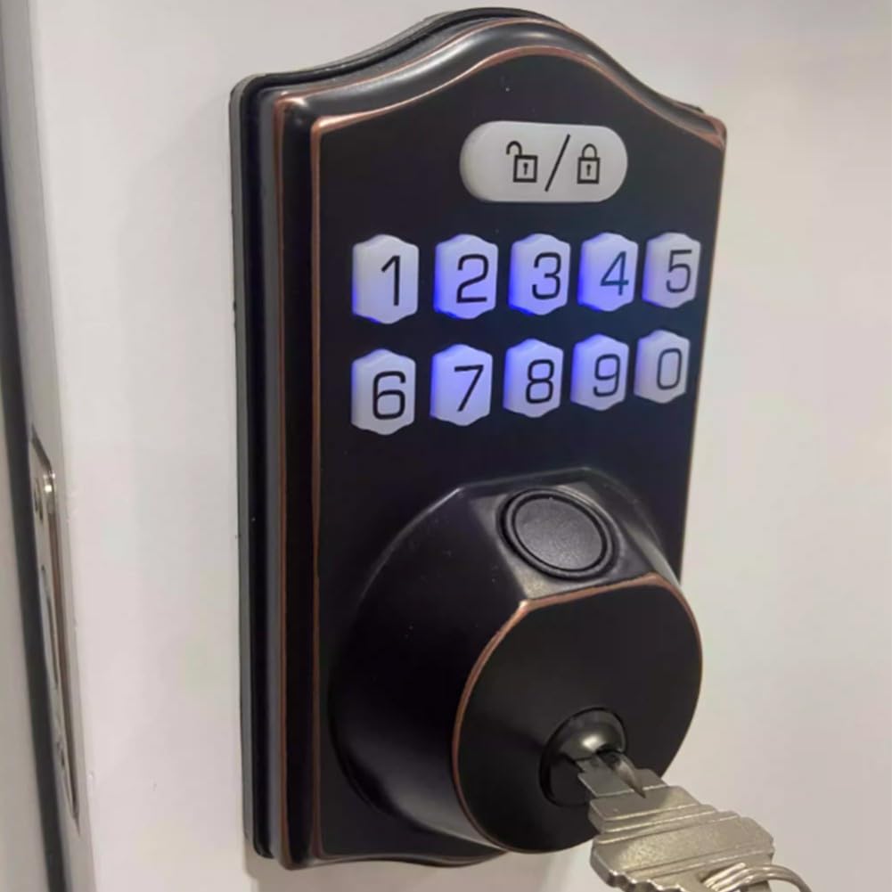 Schlüsselloses Türschloss mit Fingerabdruck und Passwort, IP65 wasserdicht, Zinklegierung, hintergrundbeleuchtete Tastatur, automatische Verriegelung, für Sicherheit zu Hause (Silber)