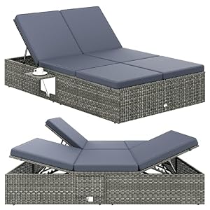 Casaria® Lettino Doppio con Tavolino Sdraio 2 Posti Lettino Prendisole da Giardino Matrimoniale Regolabile 200x115cm Grigio Antracite