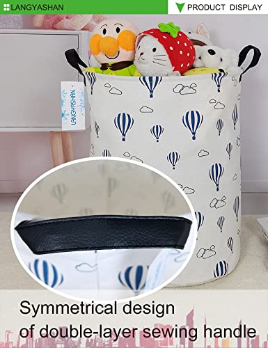 Image of Laundry Basket Canvas Fabric Collapsible Organizer Basket for Storage Bin Toy Bins Gift Baskets Bedroom Clothes Children Nursery Hamper (Round Blue Balloon)