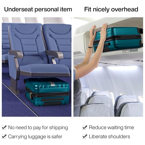 Image of Hanke 16 Inch Underseat Carry on Suitcases with Wheels,Lightweight Hard Shell Carry on Luggage with Wheels for Weekender,Travel Approved Small Suitcase,Travel Luggage for Womem Men,Caribbean Blue.