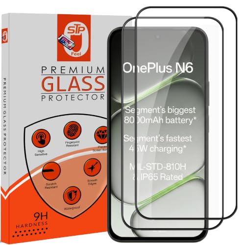 Image of STP FEEL Premium HD+ Tempered Glass Screen Protector Guard For Oneplus N6 5G (6.8 Inch, Pack of 2) | Edge to Edge Coverage With Easy to installation kit