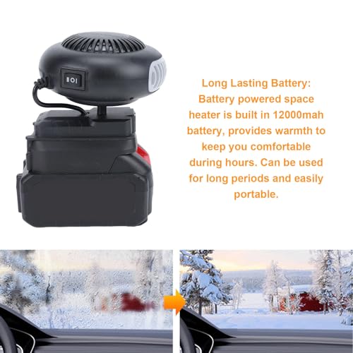 Denash Batteriebetriebener Raumheizung, Kabelfreier Tragbarer Heizung Elektrischer Dreiradauto -Defroster für Haus Im Freien mit Ruhiger Heizung, 2500-mAh -Batterie