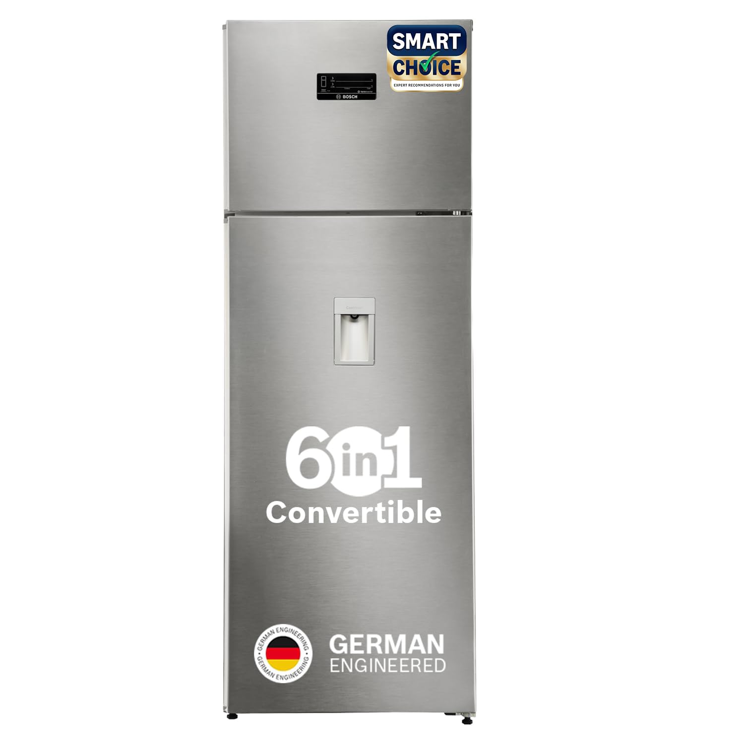 Bosch 368L, 2 Star, Frost Free Double Door Refrigerator with 2.5 L Water Dispenser | 6-in-1 Convertible Storage Modes | VitaFresh |Touch Panel | 2 Cooling System 2026 Model, (CTC39S22AI,Silver)