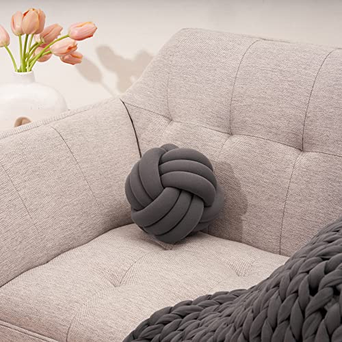 Image of Bearaby Hand-Crafted Knot Pillow Ball - Relieve Stress with Oeko-TEX Certified Organic and Gently Weighted Material - Handcrafted Throw Pillows from Natural Latex Foam (Asteroid Grey, Medium)