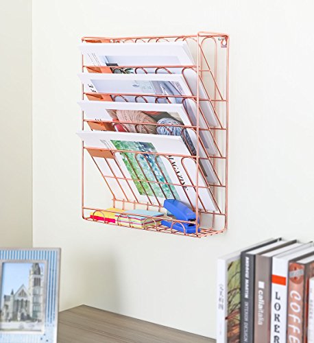 New Superbpag Hanging File Organizer, 6 Tier Wall Mount Document Letter Tray File Organizer, Rose Gold - Thumbnail 5