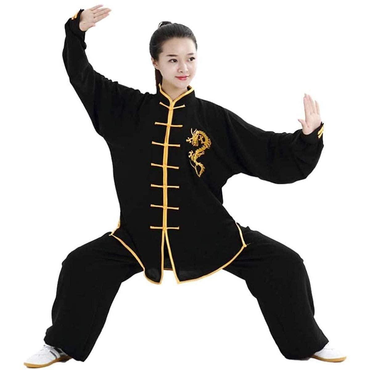 Ubrania Tai Chi Chiński tradycyjny strój Kung Fu Sztuki walki Tai Chi Kostiumy Długi rękaw Ubrania treningowe Tai Chi (czarny 3XL) (czarny L)