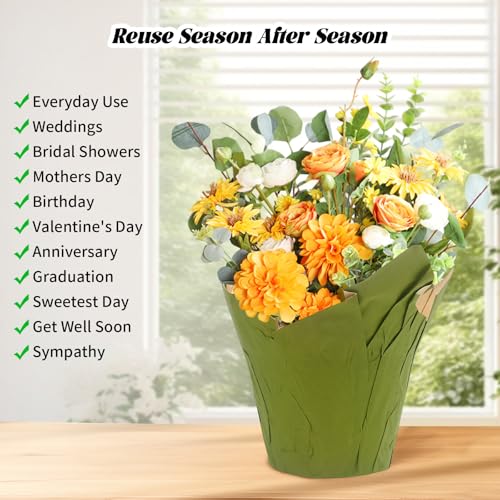 Tewloss 10-Pack 6 Inch STD Plant Pot Covers - Reusable Dark Green Kraft Paper Gift Wrap Sleeves for Indoor & Outdoor Flower Pots and Home DIY Decor by Tewloss - Image 5