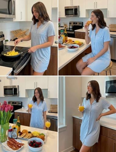 Image of Pjmlifecoco Nightgown for Women Button Down Sleepshirt Short /Long Sleeve Nightdress Soft Modal Sleepwear S-XXL