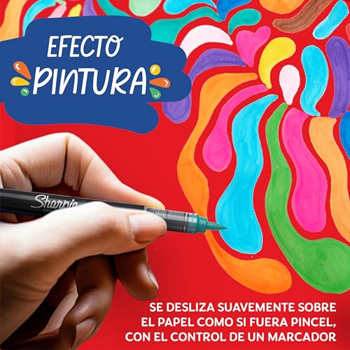 Miniatura 2 de Sharpie Marcadores Rotuladores acrílicos creativos de con punta de pincel base agua | Escribe en la mayoría de superficies | Materiales de arte y manualidades | Azul | 6 Piezas