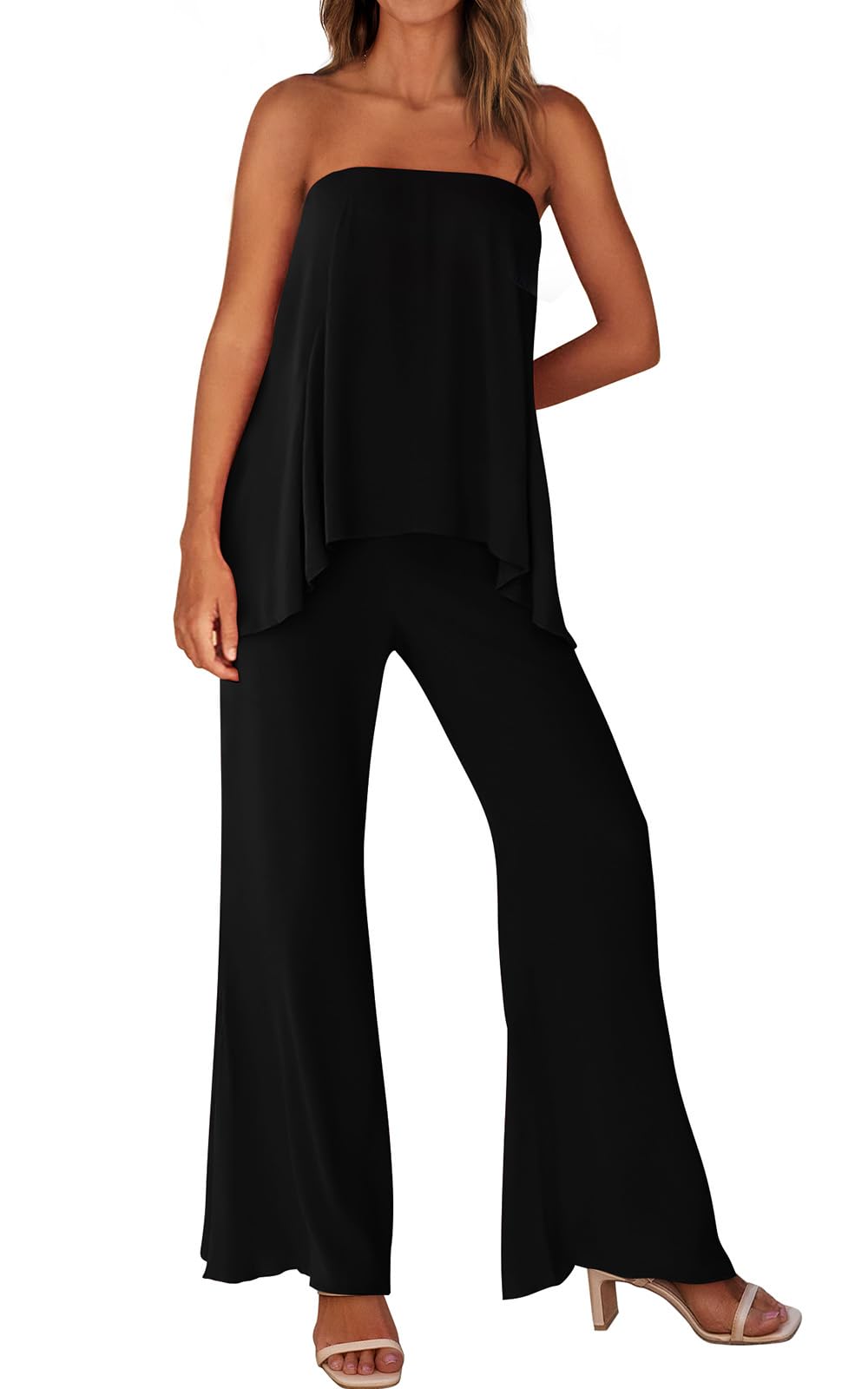 PRETTYGARDEN Women's 2 Piece Outfits 2024 Summer Beach Flowy Womens Tops Dressy Casual Lounge Sets for Women Wide Leg Pants