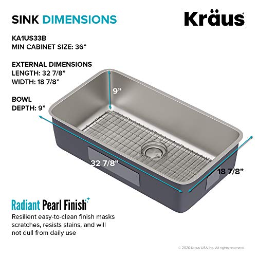 KRAUS Dex 33-inch Undermount 16 Gauge Stainless Steel Single Bowl Kitchen Sink, KA1US33B by Kraus - Image 5