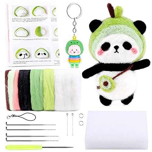 1 Set Animal Needle Felting Kit, Needle Felting Starter Kit with Instructions Animal Wool Felt Basic Tools Include Felting Needles, Finger Cots, Felting Foam Mat, Key Chains for DIY Felting