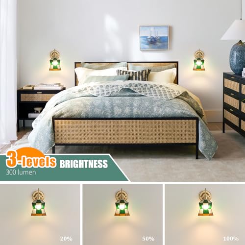 Image of Shenmoyl Vintage Battery Operated Wall Sconce with Remote, Rechargeable LED Wall Lamp 3 Colors Dimmable, Brass Wall Lights Fixture for Bedroom Bathroom Living Room Hallway Polygonal Checker