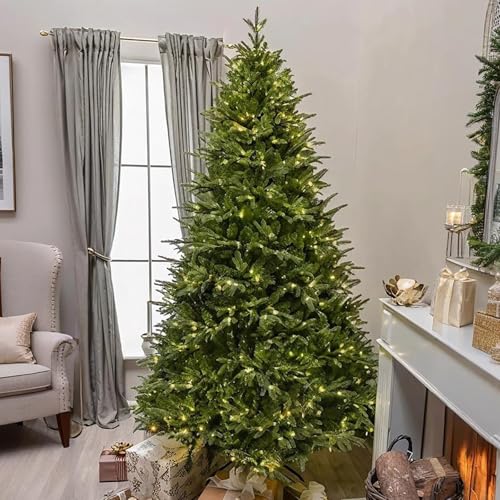 Albero di Natale con Luci Incorporate, Albero di Natale Automatico di Alta Qualità con Punte di Rami da 1.100-8.800 PE per Casa, Ufficio, Feste(210cm/7ft)