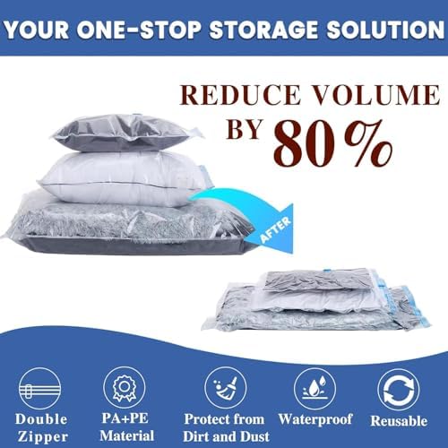 10 Pack Vacuum Storage Bags - Space Saver Vacuum Seal Bags for Clothes, Pillows, Comforters & Blankets with Hand Pump - Perfect for Home, Travel & College Dorm Essentials